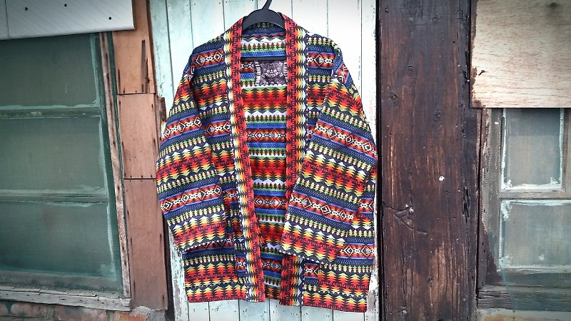 AMIN'S SHINY WORLD handmade custom KIMONO color jacquard national wind totem smock coat - Women's Casual & Functional Jackets - Paper Multicolor
