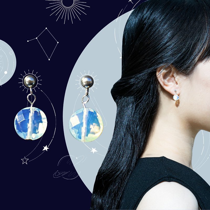 Custom Zodiac Birthstone【 Libra Opalite Earrings 】 - ต่างหู - เงินแท้ สีใส