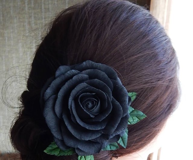 黒バラの花のヘアクリップブライダルヘアピンゴシックジュエリー