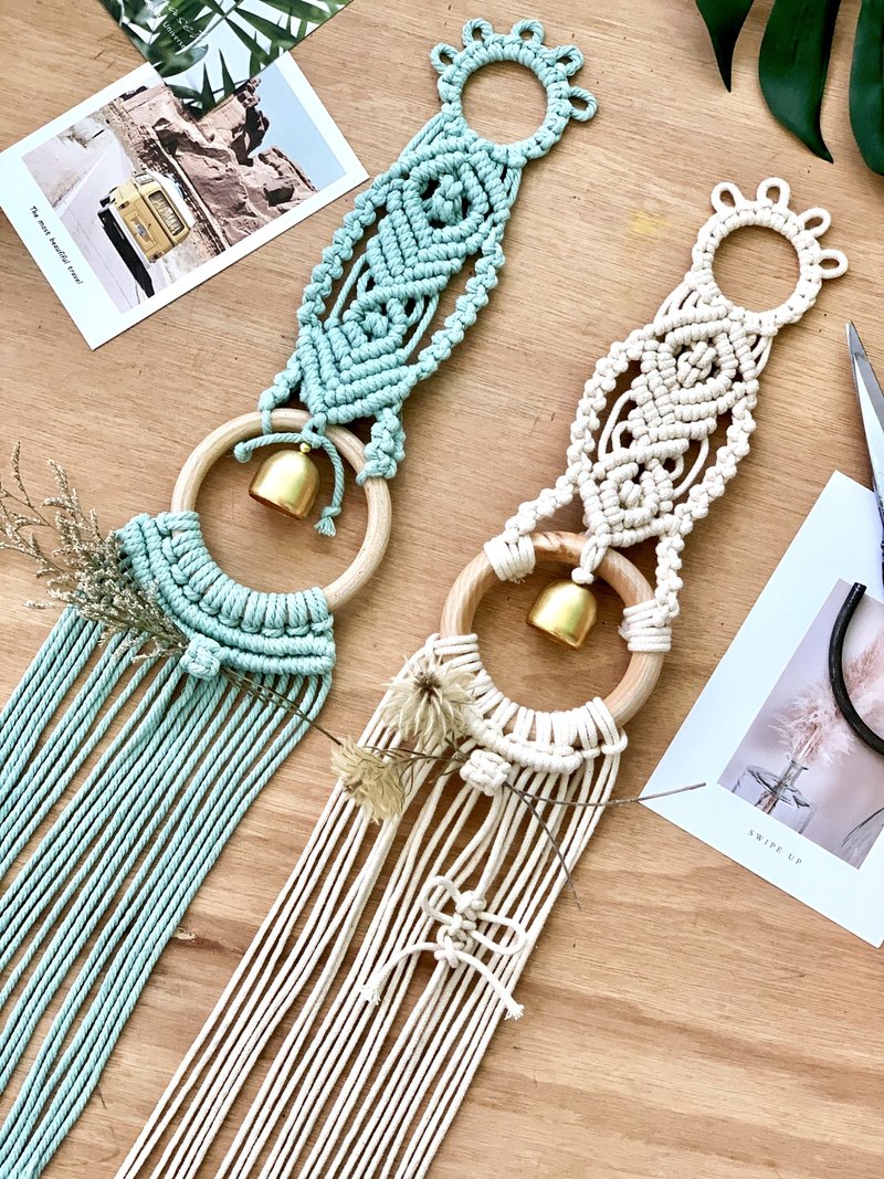 macrame hand-woven Bronze pendant _ mint green - ตกแต่งผนัง - ผ้าฝ้าย/ผ้าลินิน 