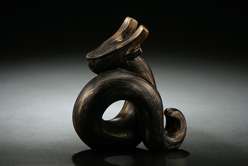 [干支] Quan Art Gallery Chuan _Growth Series - Huiyao Dragon Shape Stone Sculpture - ゴールド Style - 置物 - 石 ブラック