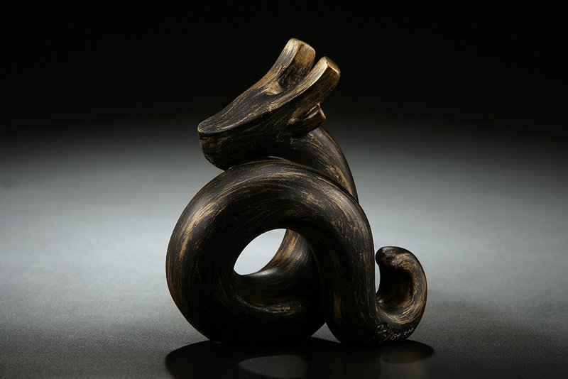 [干支] Quan Art Gallery Chuan _Growth Series - Huiyao Dragon Shape Stone Sculpture - ゴールド Style - 置物 - 石 ブラック