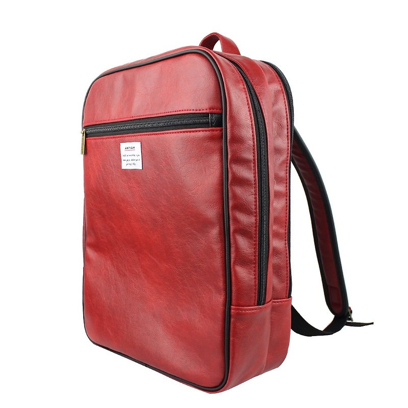 AMINAH-Red Regular Backpack【am-0292】 - กระเป๋าเป้สะพายหลัง - หนังเทียม สีแดง