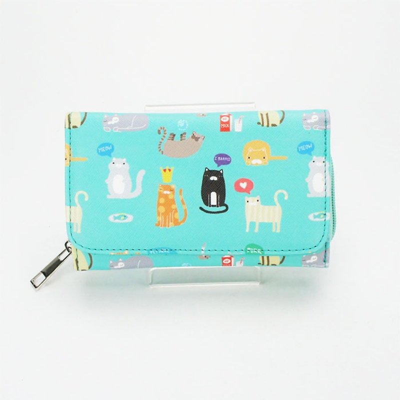 Ashley. M - Colorful Kittens Bi Fold Zip Around Wallet - กระเป๋าสตางค์ - หนังเทียม สีเขียว