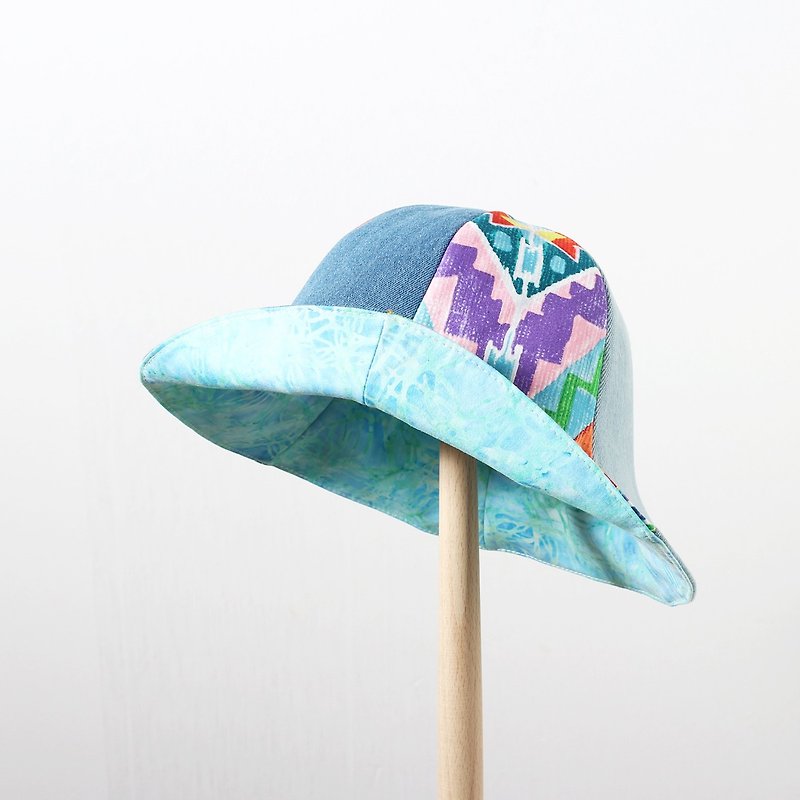 JOJA [limited] cool summer / double-sided flower-shaped hat - หมวก - ผ้าฝ้าย/ผ้าลินิน สีน้ำเงิน