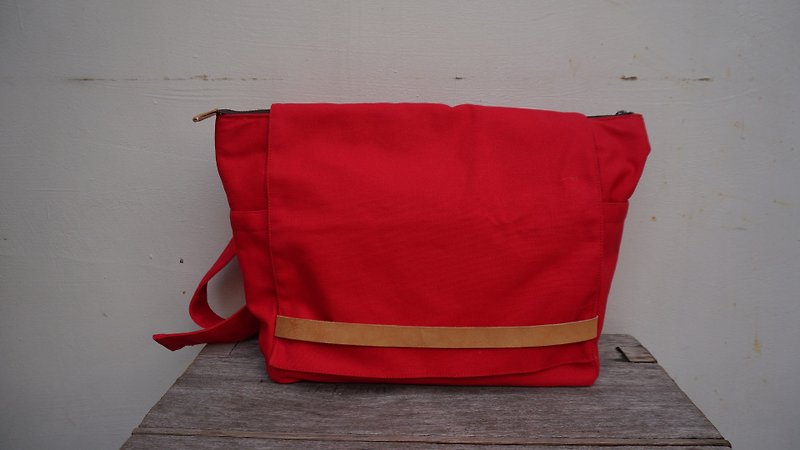 Shoulder bag (red) - กระเป๋าแมสเซนเจอร์ - ผ้าฝ้าย/ผ้าลินิน 