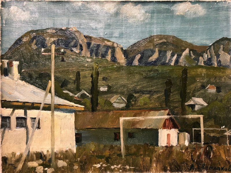 Mountain village Vintage Wall Art Original Painting Oil on Canvas Home Decor - 壁貼/牆壁裝飾 - 棉．麻 多色