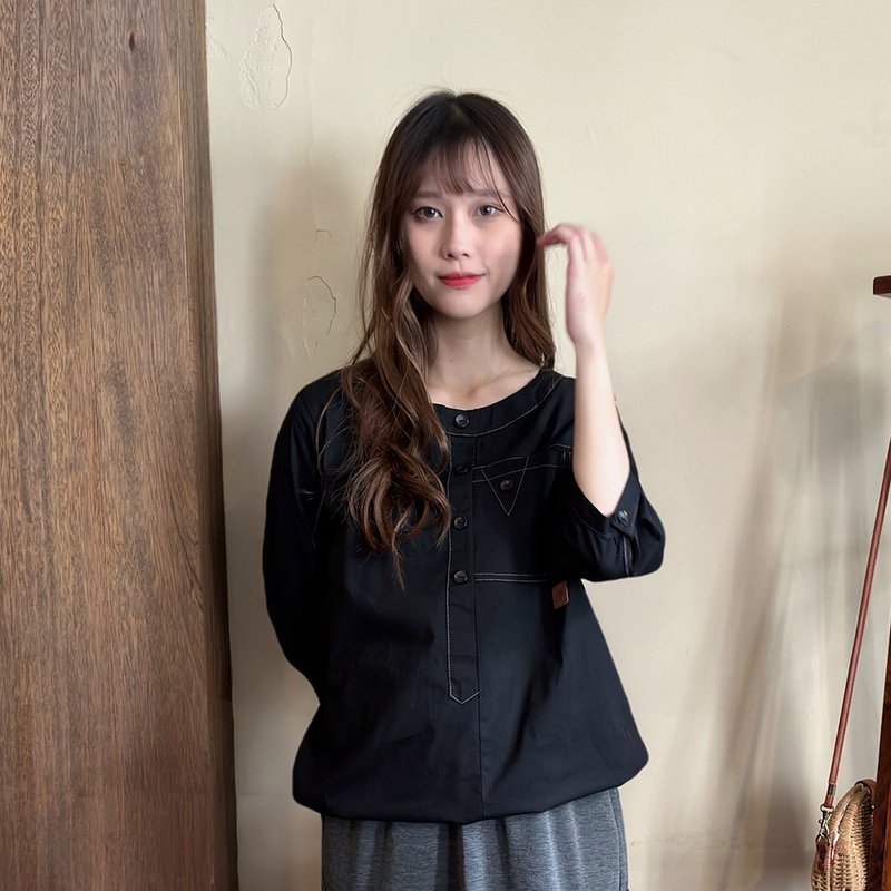 Hana Mokuba 圓領縫線造型設計上衣 - 女上衣/長袖上衣 - 其他材質 
