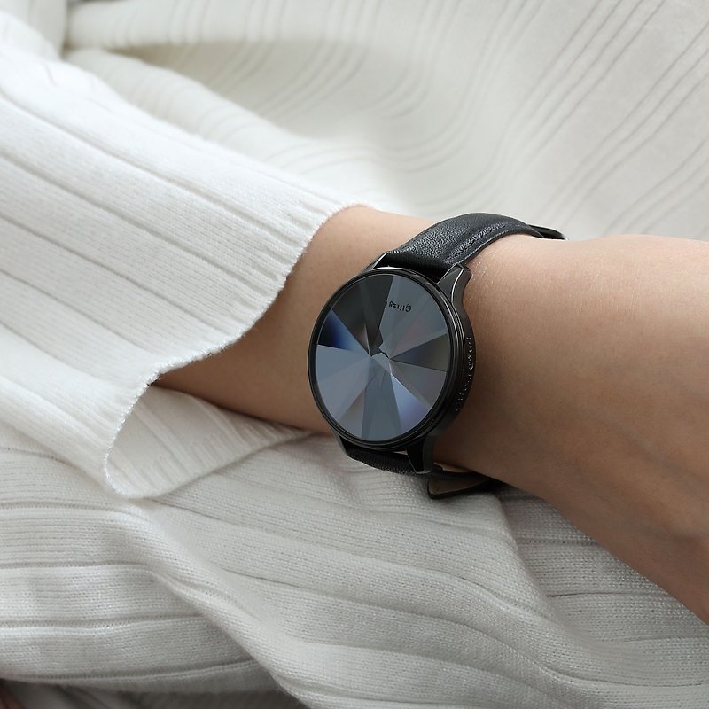 THE DIAMOND系列 - LED黑色不鏽鋼配黑色真皮帶手錶 - 女裝錶 - 不鏽鋼 黑色