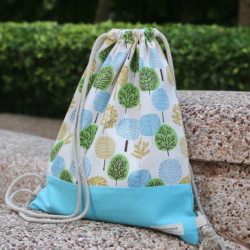 Silverbreeze~Bundle Back Backpack~Small Tree (B96) - Drawstring Bags - Cotton & Hemp Blue
