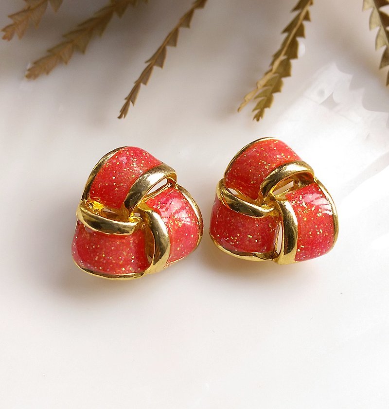 Western antique ornaments. Pink Orange Glitter Enamel Clip Earrings - Earrings & Clip-ons - Other Metals Orange