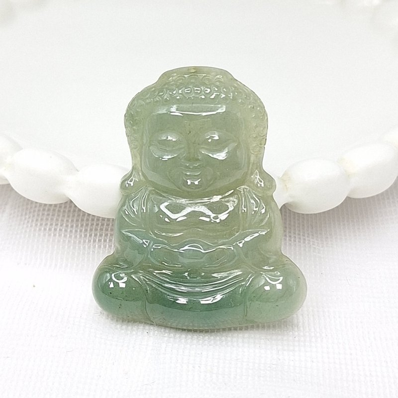 Ice green waxy hand-carved baby Buddha pendant | natural Burmese jade A grade jadeite - สร้อยคอ - หยก 