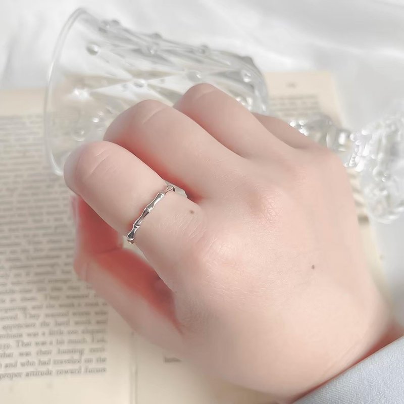 簡約竹節925純銀戒指 可調式戒指 - 戒指 - 純銀 銀色