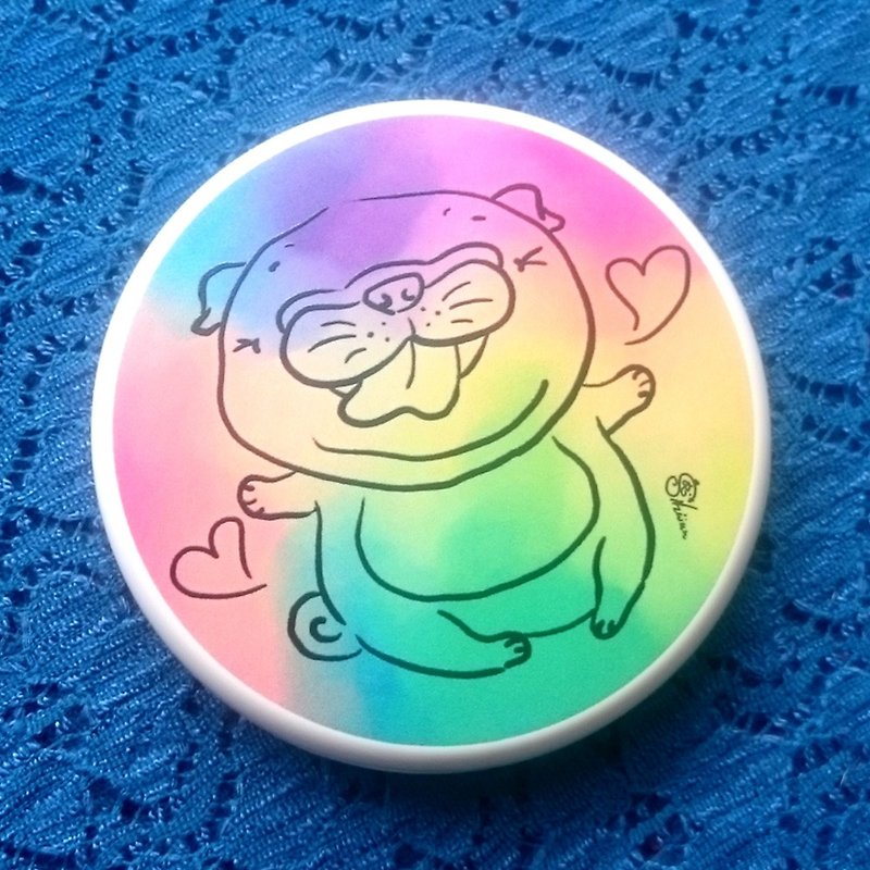 Pocket Mirror-Rainbow pug - อุปกรณ์แต่งหน้า/กระจก/หวี - พลาสติก ขาว