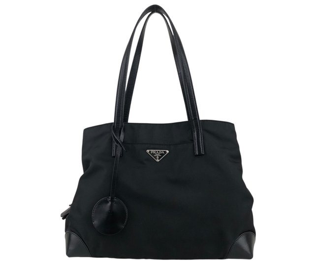ヴィンテージ PRADA プラダ ナイロン×本革 レザー トートバッグ 黒 PRADA プラダ トライアングルロゴ ナイロン×レザー トートバッグ