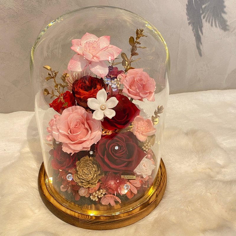 Red and pink night light eternal flower glass cup (large) - Dried Flowers & Bouquets - Plants & Flowers Red