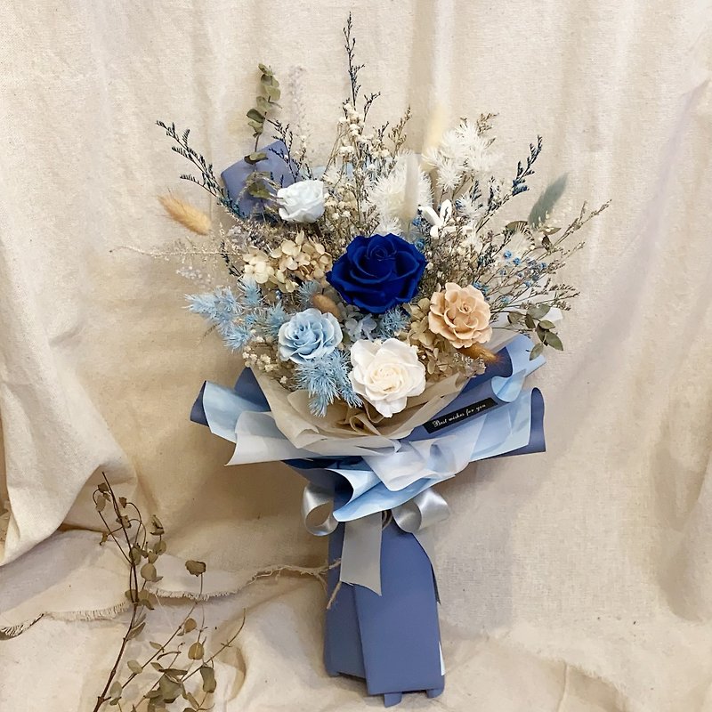 Valentine's Day Flower Gift/Girlfriend Gift/Boyfriend Gift_Eternal Flower Bouquet| I Love You_Blue Style - ช่อดอกไม้แห้ง - พืช/ดอกไม้ 