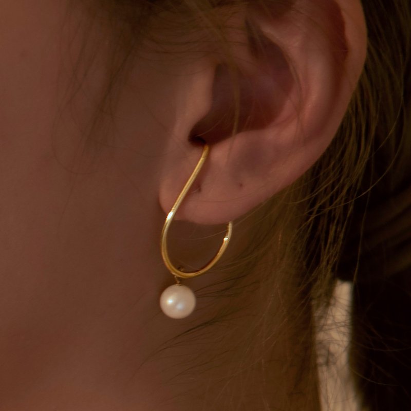 垂墜珍珠耳窩夾/耳夾/耳扣 - 耳環/耳夾 - 珍珠 金色
