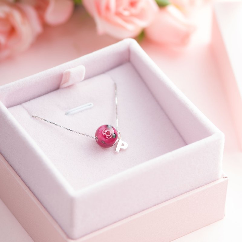 Austrian Handmade Rose Glass Bead Necklace | 925 Sterling Silver - สร้อยติดคอ - คริสตัล สึชมพู