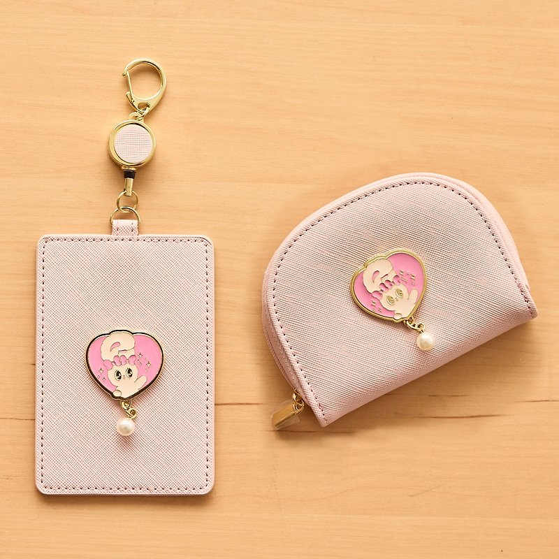 [Esther Bunny] Leather retractable ticket card holder/coin purse set - Coin Purses - Faux Leather Pink