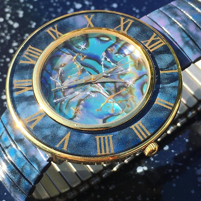 【Lost and find】 天然石 鮑魚貝 星球 宇宙 手錶 - 女錶 - 寶石 藍色