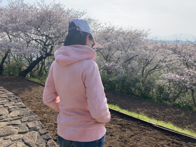 日本製 手染め 春色 SAKURA COLOR hoodie 泥染 染色 MUD dyed 桜 - 帽T/大學T - 棉．麻 粉紅色