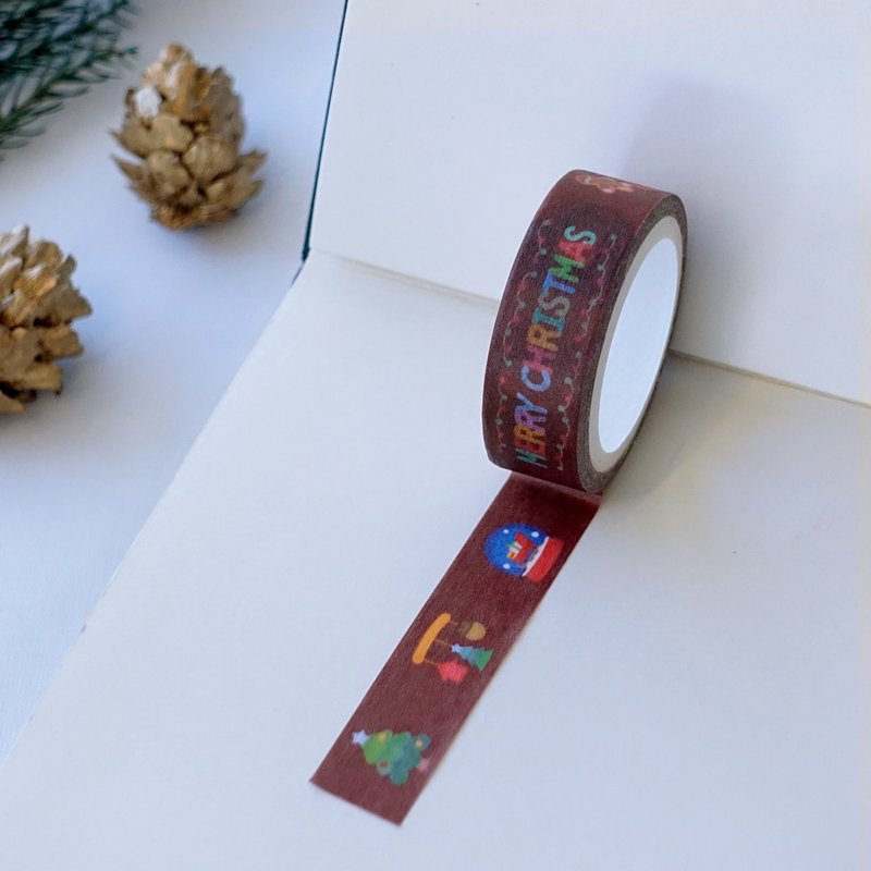 Merry Christmas Matte Washi Maskingtape 1.2cm + Waterproof Sticker 3cm (1 piece) - มาสกิ้งเทป - กระดาษ สีแดง
