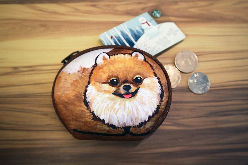 自家設計 博美 松鼠狗 收納包包 零錢包 - 零錢包/小錢包 - 其他材質 咖啡色