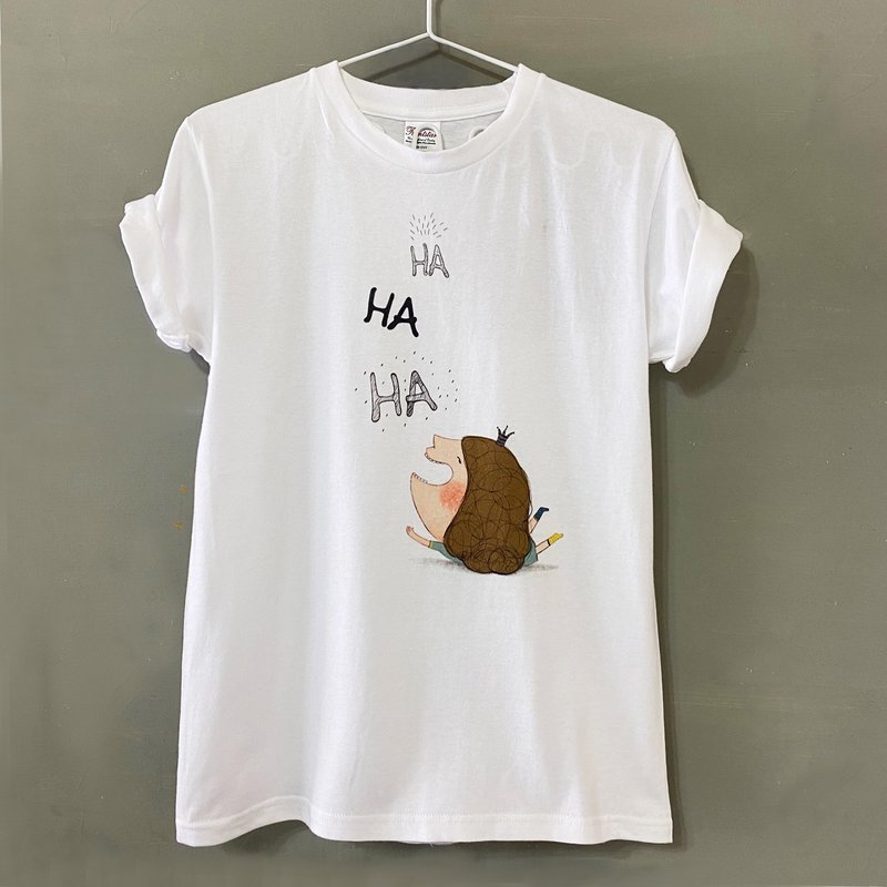 棉質短袖T-Shirt 白色   Dolly(朵力) HA HA HA - 女 T 恤 - 棉．麻 白色