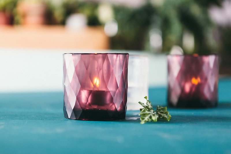 《蠟燭杯》鑽面手工燭杯 - 紫紅 - 香薰蠟燭/燭台 - 玻璃 紫色