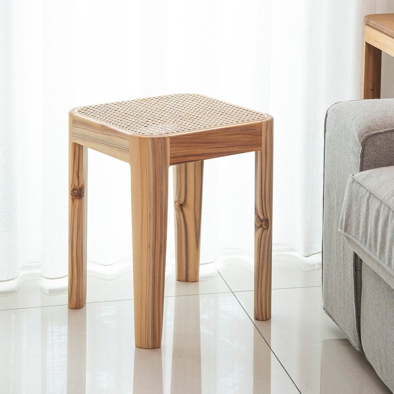 Tomood/Between Earth and Wood-Corner Series_H45 solid wood rattan chair and stool_Taiwan fir - Chairs & Sofas - Wood Khaki