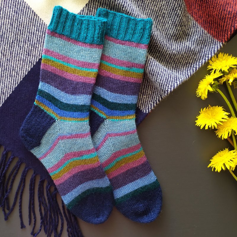 Handmade knitted womens socks/ Warm knitted accessory - Socks - Wool Multicolor