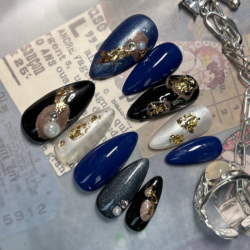 Small universe blue black gel manicure patch. Wearing nails - Nail Polish & Acrylic Nails - Plastic Black