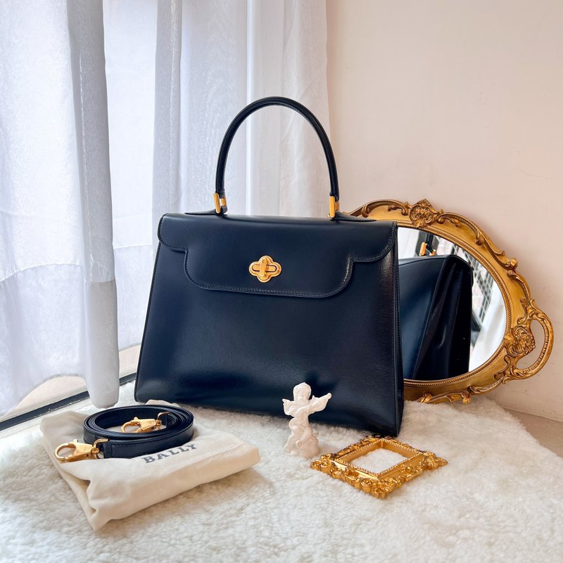 【日本中古】Vintage Bally 雕花扣Kelly手提包 附原裝麈袋皮肩帶 - 手提包/手提袋 - 真皮 藍色