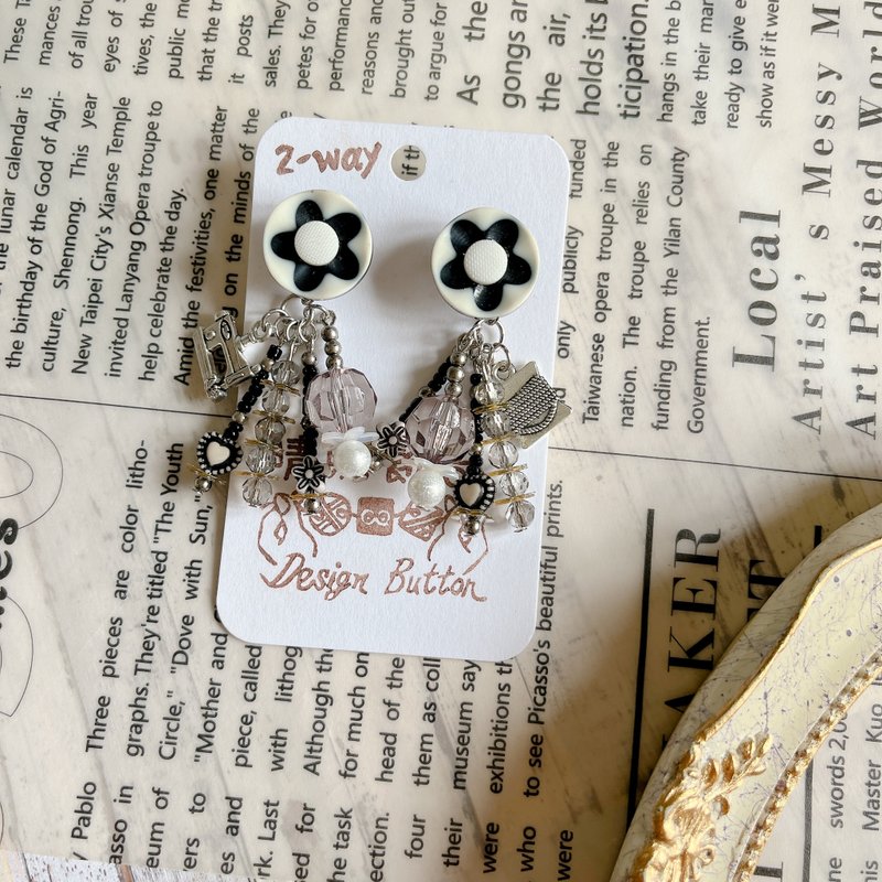 wow handmade 花影 復古鈕釦耳環 2way設計 專屬包裝 送禮推薦 - 耳環/耳夾/耳骨夾 - 其他材質 