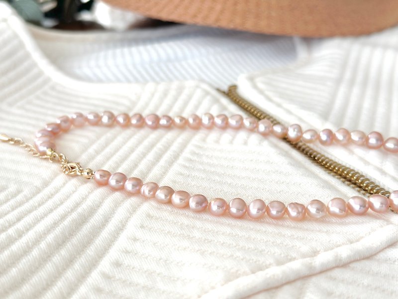 14kg freshwater baroque pearl necklace Sakura color Sakura Baroque pearl necklace Freshwater pearl - Necklaces - Other Materials Pink