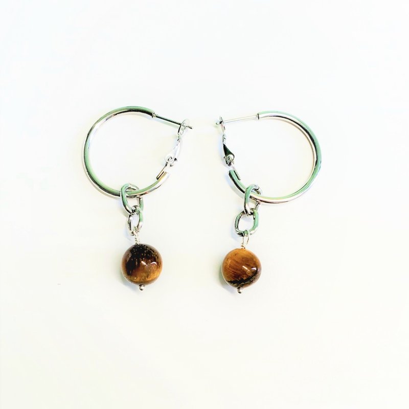 Natural red tiger eye Stainless Steel earrings (can be worn separately or together) - ต่างหู - เครื่องเพชรพลอย 