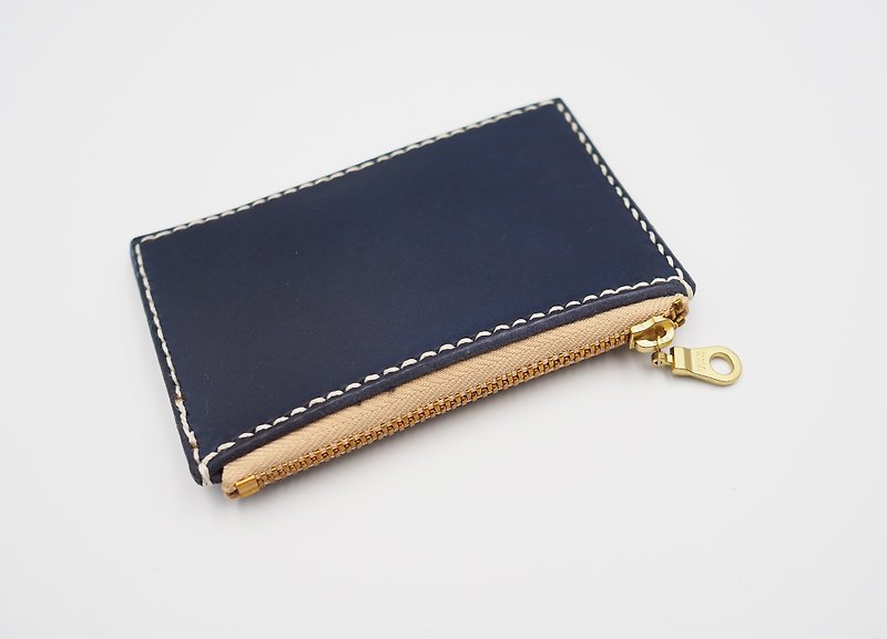 Dark blue vegetable tanned-zippered coin purse - Coin Purses - Genuine Leather Blue