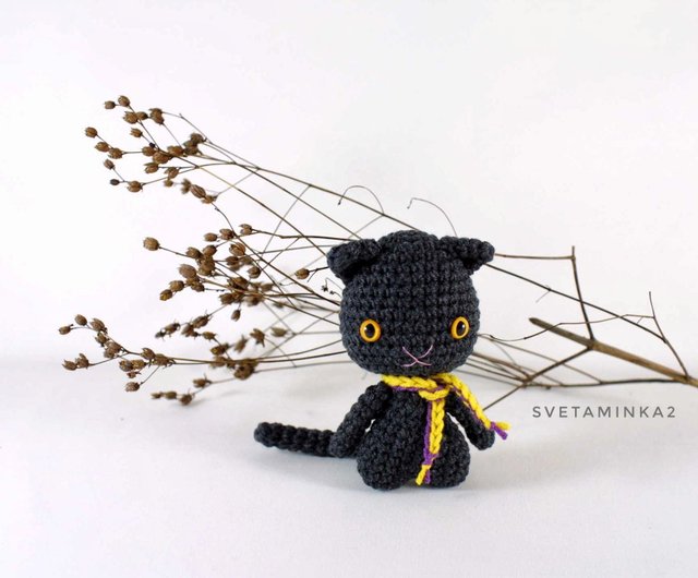 デジタル】かぎ針編みのハロウィンパターンあみぐるみ黒猫の