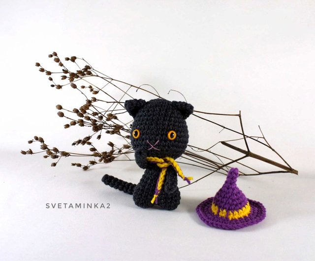 デジタル】かぎ針編みのハロウィンパターンあみぐるみ黒猫の