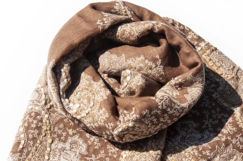 喀什米爾Cashmere/水煮羊毛披肩/針織圍巾/刺繡圍巾/羊絨披巾-花 - 圍巾/披肩 - 羊毛 多色