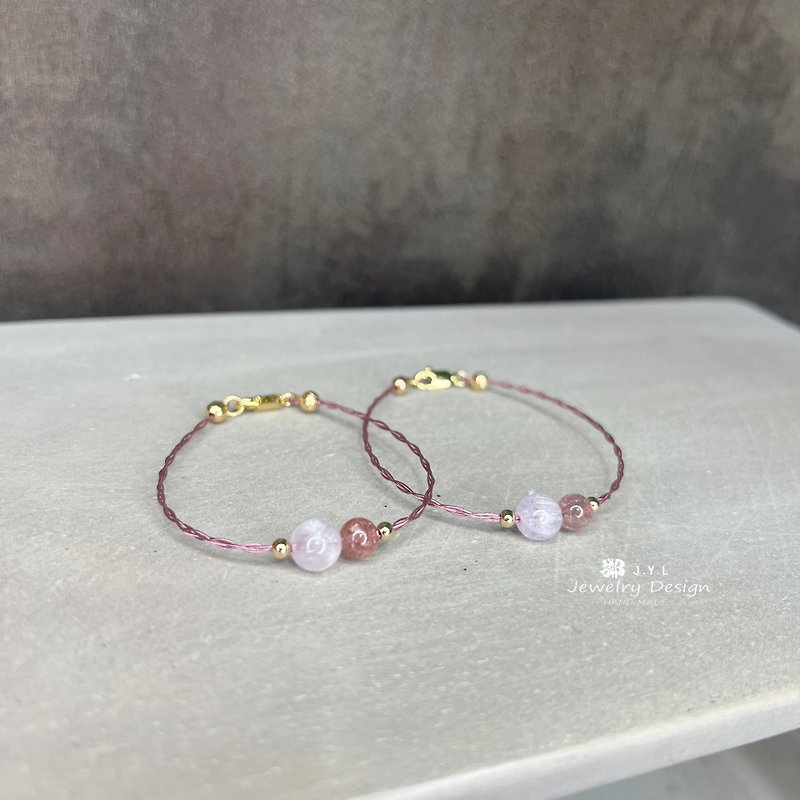 Kunzite Strawberry Crystal Steel Wire Bracelet Inspired to Create Charm and Healthy Peach Blossom JYL Neighbor Handmade - Bracelets - Crystal Pink