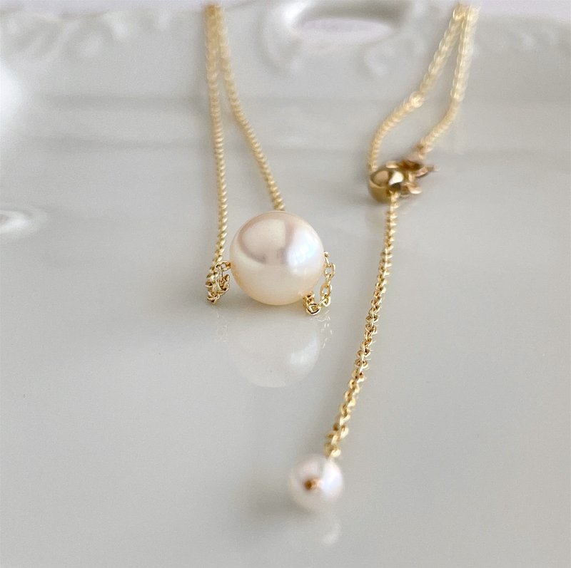 White Akoya pearl through pendant with slide ball - Necklaces - Pearl White