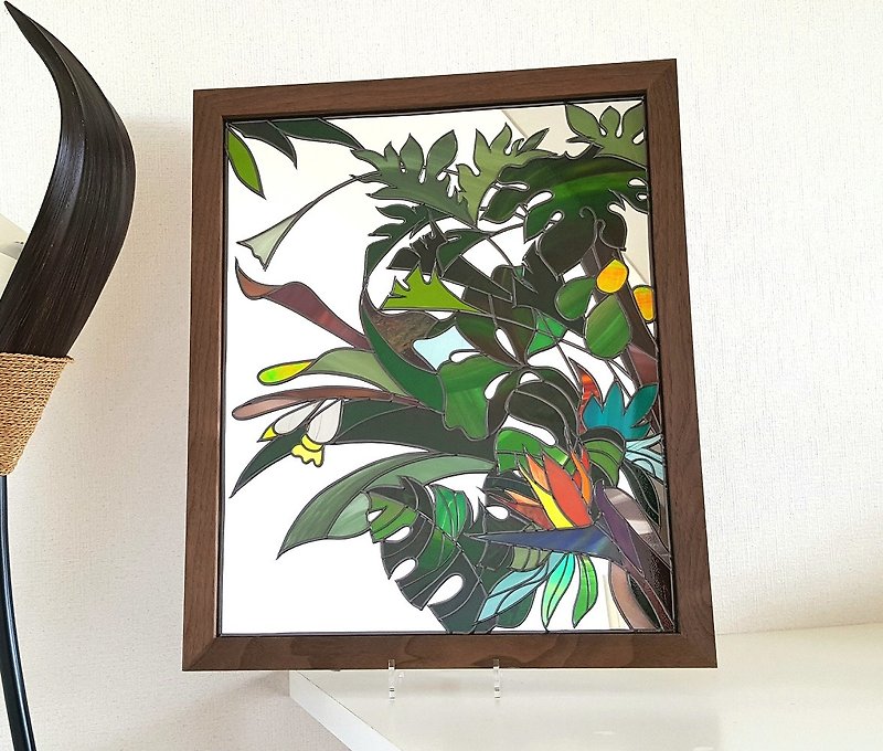 Ryukyu Island   Glass Art Wooden Brown Frame Mirror - โปสเตอร์ - โลหะ หลากหลายสี