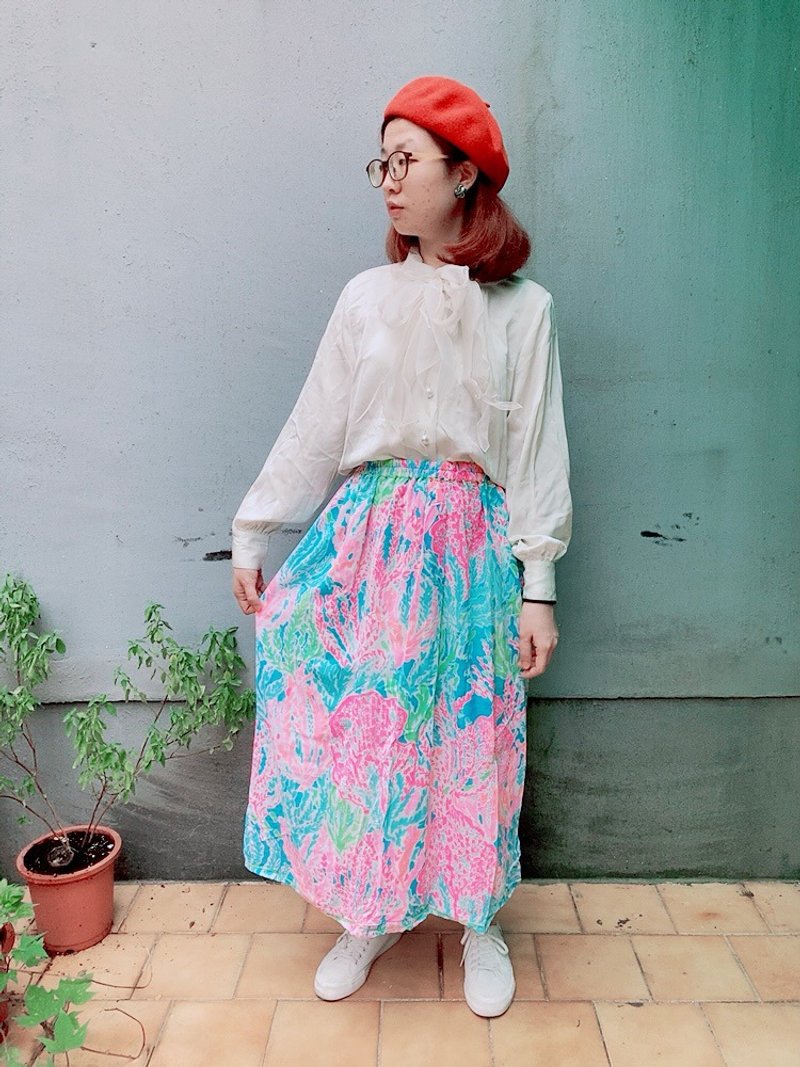 //Nail removal//Skirt _ Coral skirt with colorful patterns in fluorescent colors - กระโปรง - ผ้าฝ้าย/ผ้าลินิน หลากหลายสี