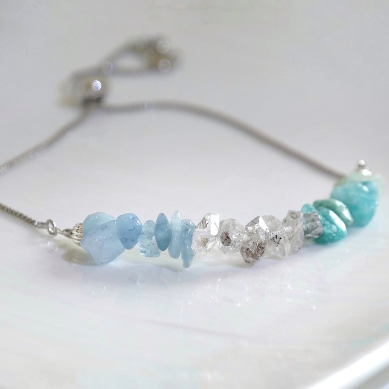 シェイプシャイニングダイヤモンド×アクアマリン×天河石ブレスレット フリーサイズ 浄化・溝エネルギー・運気 - ブレスレット - クリスタル ブルー