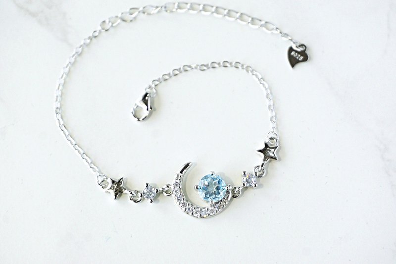 Natural Topaz Bracelet Sterling Silver 925. - 手鍊/手環 - 純銀 藍色