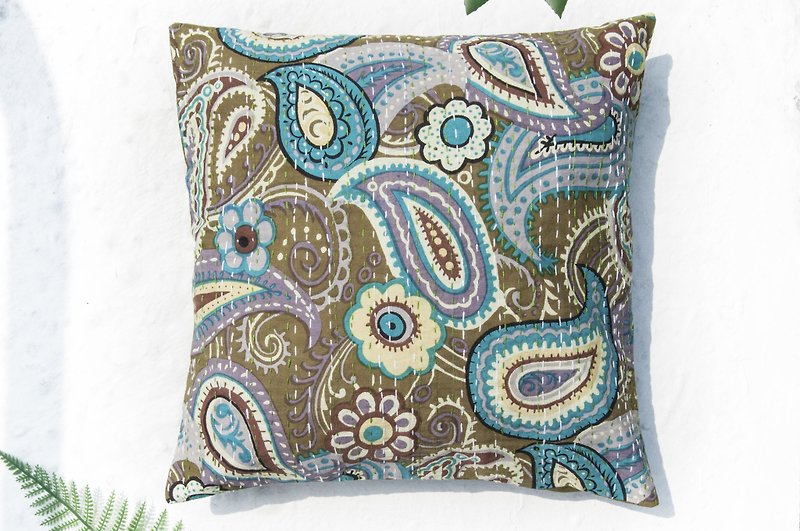 Flower embroidered hug pillowcase, cotton hug pillowcase, ethnic style hug pillowcase-French style mandala flower forest - Pillows & Cushions - Cotton & Hemp Green