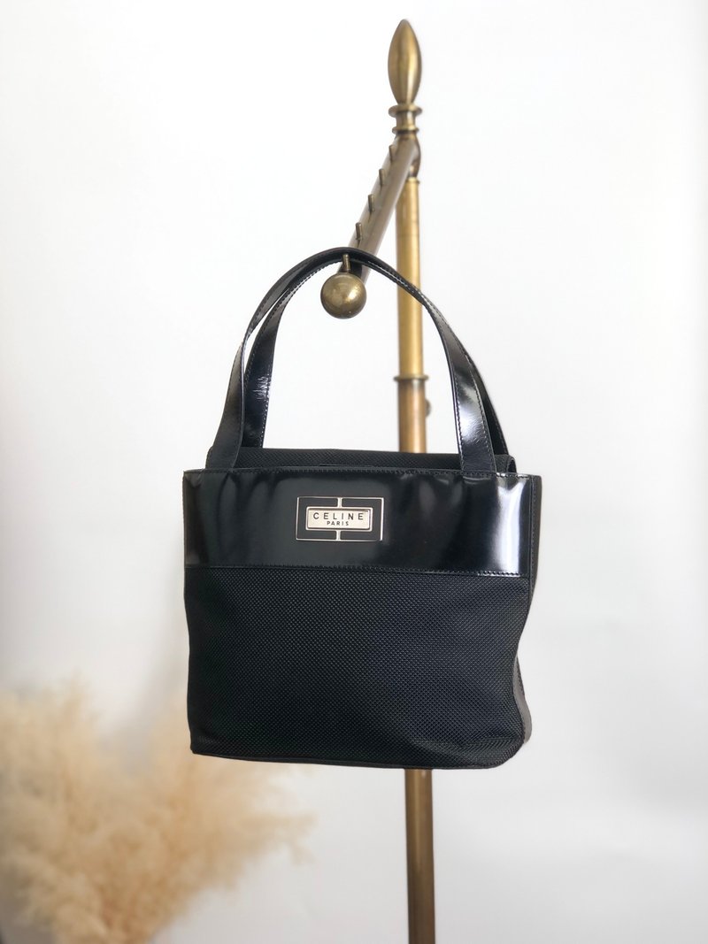【 日本直送　名牌中古包 】CELINE セリーヌ ハンドバッグ ブラック ロゴ PVC レザー vintage ヴィンテージ オールド vzeeur - 手提包/手提袋 - 真皮 黑色