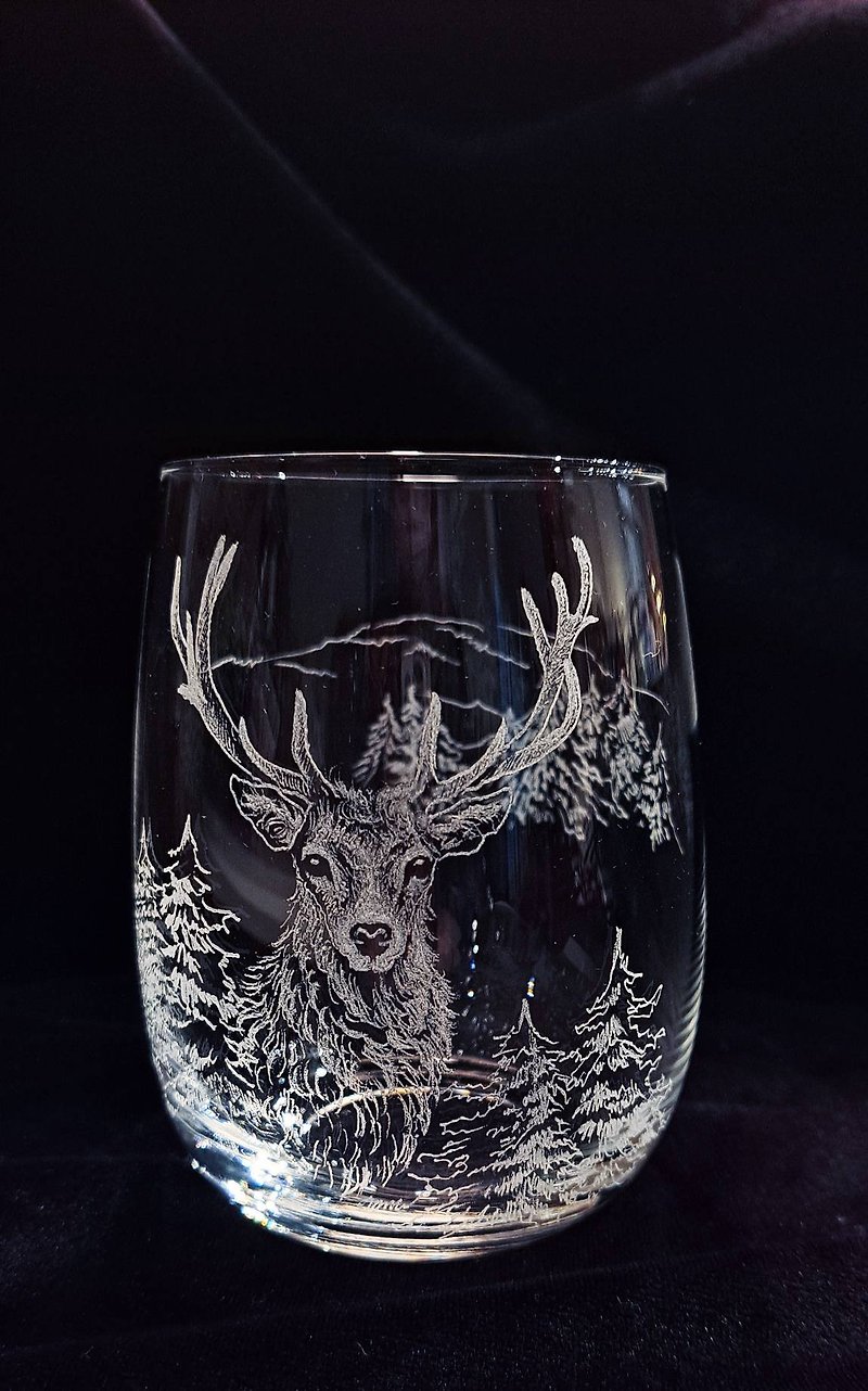 即売＋予約販売（クリスマスギフトBOX包装付き）【雪国エルク】純手彫りカップ オータムグラス - グラス・コップ - ガラス 